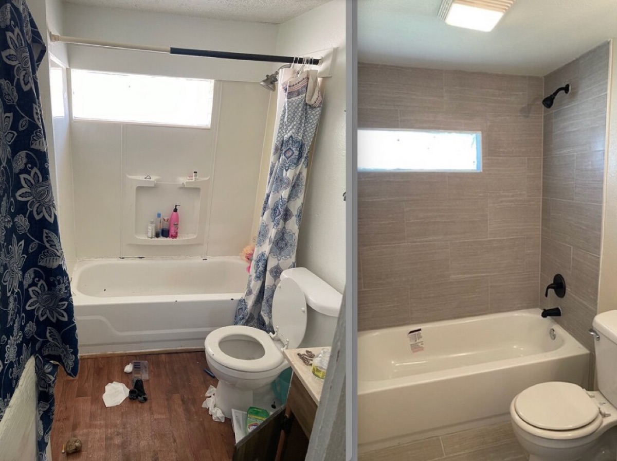 Bathroom before and after renovation